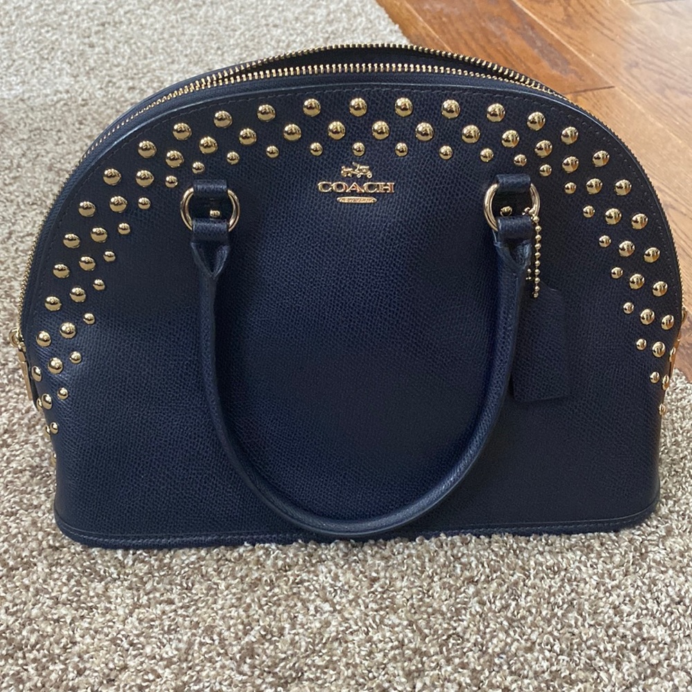 Coach Cora domed satchel studded crossgrain leather gold/midnight